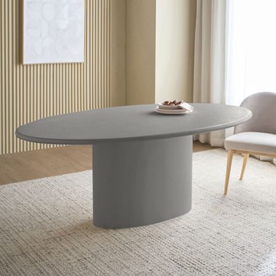 Pine 6-Seater Dining Table – Elegant Oval Dining Table with Pedestal Base for Modern Homes (Grey)
