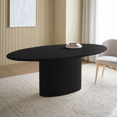 Pine 6-Seater Dining Table – Elegant Oval Dining Table with Pedestal Base for Modern Homes (Black)