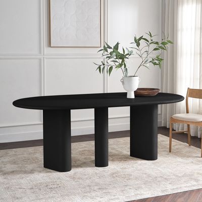 Pillar 6-Seater Dining Table – Premium Oval Dining Table with Contemporary Pillar Base (Black)