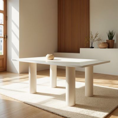 Aura 6-Seater Dining Table – Luxury Round Dining Table with Cylindrical Leg Design