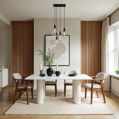 Aura 6-Seater Dining Table – Luxury Round Dining Table with Cylindrical Leg Design
