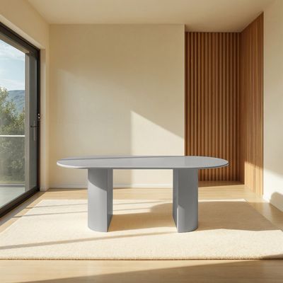 Half Moon 8-Seater Dining Table – Luxury Large Dining Table with Modern Organic Design (Grey)