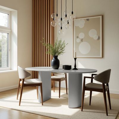 Half Moon 8-Seater Dining Table – Luxury Large Dining Table with Modern Organic Design (Grey)