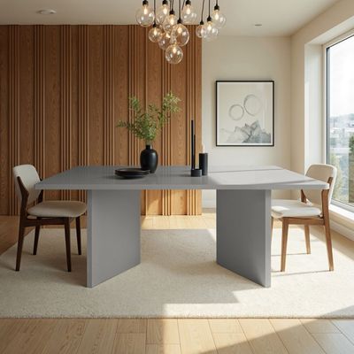 Whisper 8-Seater Dining Table – Elegant Large Dining Table with Twin Pedestal Base (Grey)