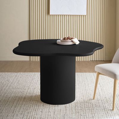 Cloudy 4-Seater Dining Table – Luxury Small Dining Table with Artistic Wave Design (Black)