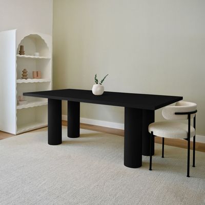 Pillar 8-Seater Dining Table – Modern Rectangular Dining Table with Cylindrical Leg Design (Black)