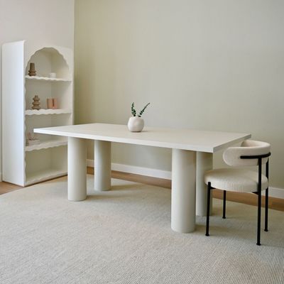 Pillar 8-Seater Dining Table – Modern Rectangular Dining Table with Cylindrical Leg Design (White)