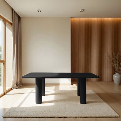 Aura 6-Seater Dining Table – Luxury Round Dining Table with Cylindrical Leg Design (Black)