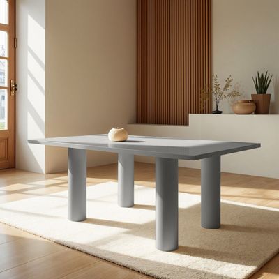 Aura 6-Seater Dining Table – Luxury Round Dining Table with Cylindrical Leg Design (Grey)