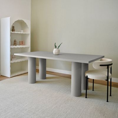 Pillar 8-Seater Dining Table – Modern Rectangular Dining Table with Cylindrical Leg Design (Grey)