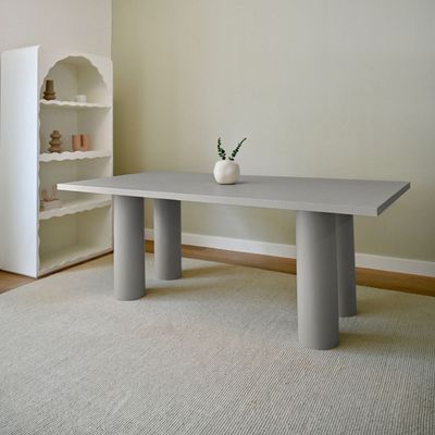 Pillar 8-Seater Dining Table – Modern Rectangular Dining Table with Cylindrical Leg Design (Grey)