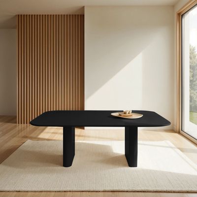 Breeze 6-Seater Dining Table – Modern Rectangular Dining Table with Dual-Leg Design (Black)