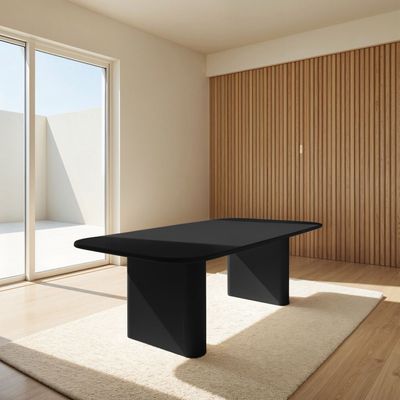 Breeze 6-Seater Dining Table – Modern Rectangular Dining Table with Dual-Leg Design (Black)