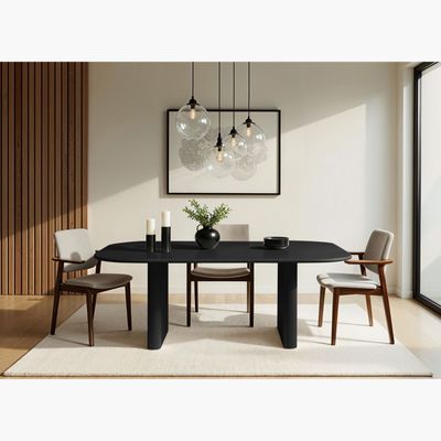 Breeze 6-Seater Dining Table – Modern Rectangular Dining Table with Dual-Leg Design (Black)
