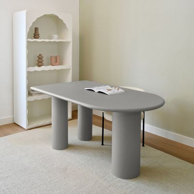 Riva Office Desk – Modern Writing Desk with Cylindrical Legs for Stylish Workspaces (Grey)