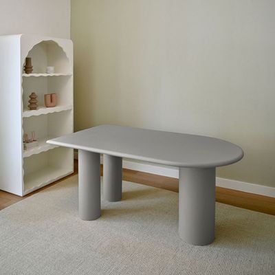 Riva Office Desk – Modern Writing Desk with Cylindrical Legs for Stylish Workspaces (Grey)