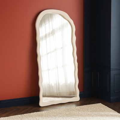 Luxury Ripple Leaner Mirror – Modern Decorative Arch Frame for Elegant Wall Décor (White)
