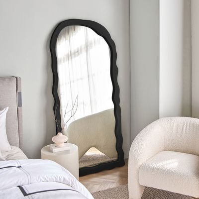 Luxury Ripple Leaner Mirror – Modern Decorative Arch Frame for Elegant Wall Décor (Black)