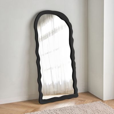 Luxury Ripple Leaner Mirror – Modern Decorative Arch Frame for Elegant Wall Décor (Black)