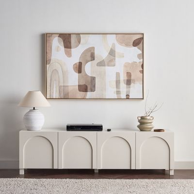 Serene TV Unit – Luxury Modern Entertainment Console with Arched Doors & Elegant Storage