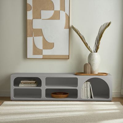 Float TV Unit – Modern Luxury TV Stand with Shelves & Stylish Storage for Contemporary Living Rooms (Grey)