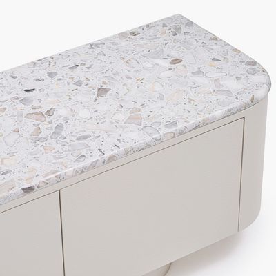 Meadow Terrazzo Top TV Unit – Luxury Modern Media Cabinet with Curved Design & Seamless Storage