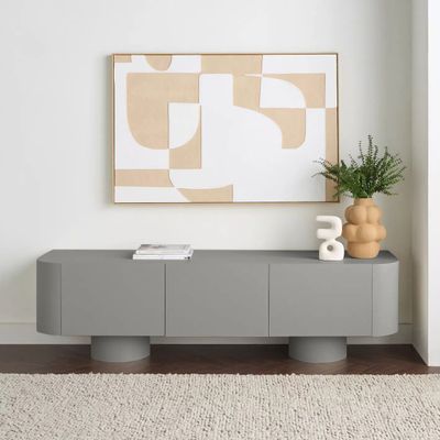 Meadow TV Unit – Luxury Modern Media Cabinet with Curved Design & Seamless Storage (Grey)