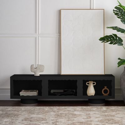 Cloudy TV Unit – Modern Luxury TV Stand with Wave Design & Spacious Storage for Stylish Living Rooms (Black)
