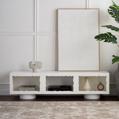 Cloudy TV Unit – Modern Luxury TV Stand with Wave Design & Spacious Storage for Stylish Living Rooms (White)