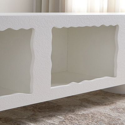 Cloudy TV Unit – Modern Luxury TV Stand with Wave Design & Spacious Storage for Stylish Living Rooms (White)