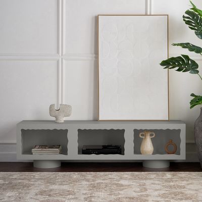 Cloudy TV Unit – Modern Luxury TV Stand with Wave Design & Spacious Storage for Stylish Living Rooms (Grey)