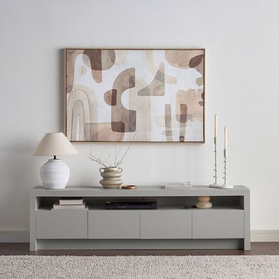 Horizon TV Unit – Elegant Modern Entertainment Console with Drawers & Open Shelves for Living Rooms (Grey)