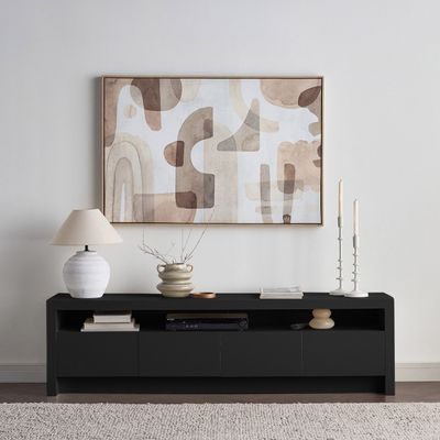 Horizon TV Unit – Elegant Modern Entertainment Console with Drawers & Open Shelves for Living Rooms (Black)