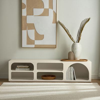Float TV Unit – Modern Luxury TV Stand with Shelves & Stylish Storage for Contemporary Living Rooms (White)