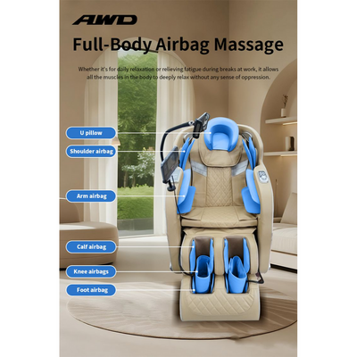 ZenPro 2D Full Body Massage Chair with Zero Gravity Airbags Massage, Wireless Charging, Bluetooth Speakers, Mobile Holder, Head To Toe Seat Hip Massage, 2 Years Warranty - Beige & Off-white
