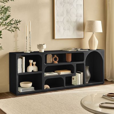 Float Buffet – Premium Modern Sideboard with Shelves for Elegant Dining Room & Home Storage (Black)