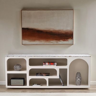Float Terrazzo Top Buffet – Premium Modern Sideboard Cabinet with Open Shelving & Terrazzo Finish