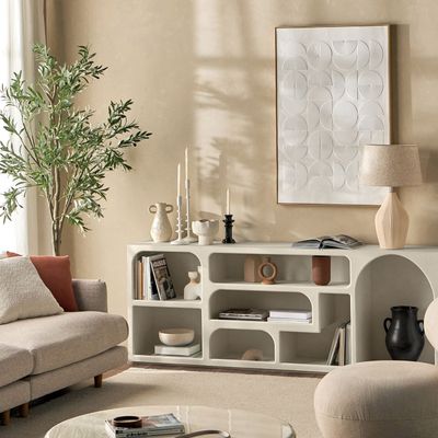 Float Buffet – Premium Modern Sideboard with Shelves for Elegant Dining Room & Home Storage (White)