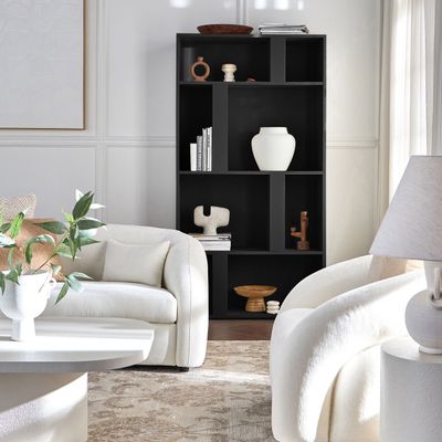 Balance Display Unit – Modern Wooden Shelf Cabinet with Unique Compartments for Living Room Décor (Black)