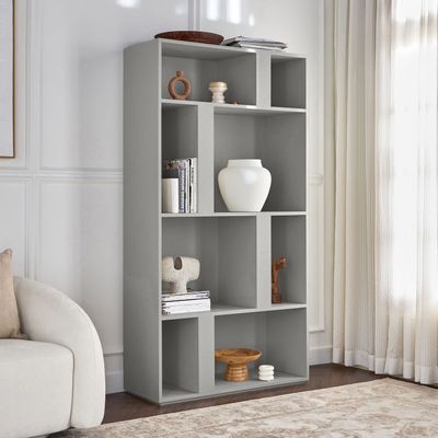 Balance Display Unit – Modern Wooden Shelf Cabinet with Unique Compartments for Living Room Décor (Grey)