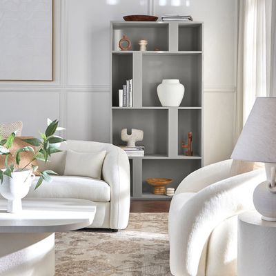 Balance Display Unit – Modern Wooden Shelf Cabinet with Unique Compartments for Living Room Décor (Grey)