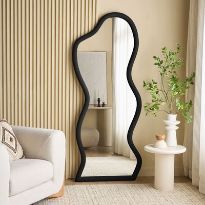 Cloudy Floor Mirror – Modern Leaner Mirror with Elegant MDF Frame | Luxury Full-Length Wall Mirror (Black)