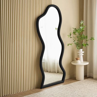 Cloudy Floor Mirror – Modern Leaner Mirror with Elegant MDF Frame | Luxury Full-Length Wall Mirror (Black)
