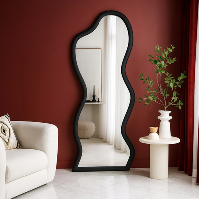 Cloudy Floor Mirror – Modern Leaner Mirror with Elegant MDF Frame | Luxury Full-Length Wall Mirror (Black)