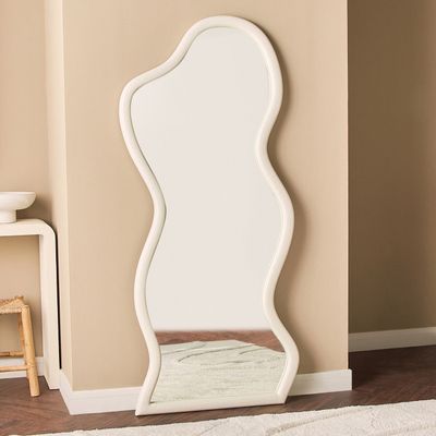 Cloudy Floor Mirror – Modern Leaner Mirror with Elegant MDF Frame | Luxury Full-Length Wall Mirror (White)