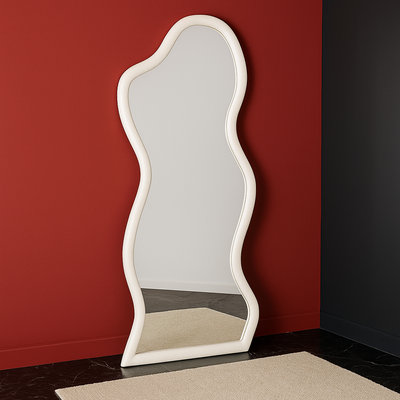 Cloudy Floor Mirror – Modern Leaner Mirror with Elegant MDF Frame | Luxury Full-Length Wall Mirror (White)