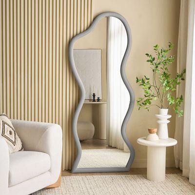 Cloudy Floor Mirror – Modern Leaner Mirror with Elegant MDF Frame | Luxury Full-Length Wall Mirror (Grey)