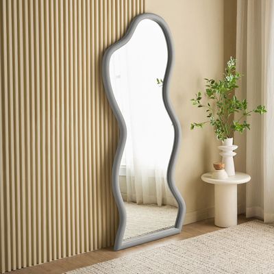 Cloudy Floor Mirror – Modern Leaner Mirror with Elegant MDF Frame | Luxury Full-Length Wall Mirror (Grey)