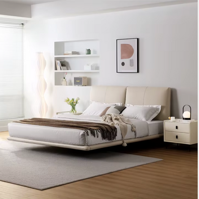 Dozelle Floating Bed In Cloud Leather Texture With Sensor Lights for Modern Whimsical Bedroom (King Size)