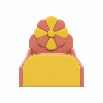 Coral & Yellow Kids Flower Bed Modern Upholstered Bed with Safety Sides